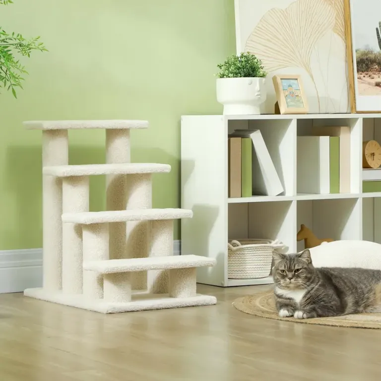 Djurtrappa 4 Steg Plysch för Hundar Katt Beige