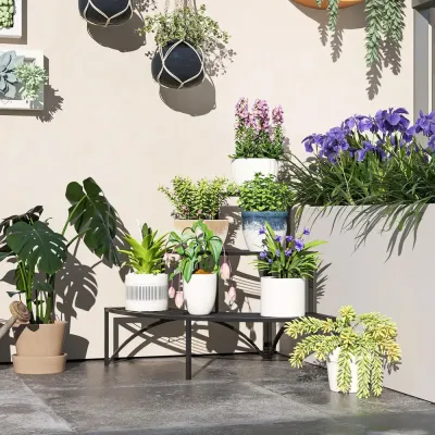 Växtställ Blomsterhylla 3 Våningar Svart 60 cm