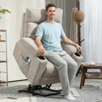 Massagefåtölj med Uppresningshjälp och Värme, Ljusbrun