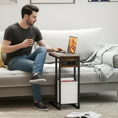 Sidobord med Uttag USB-Portar och Kabel C-Formad Design