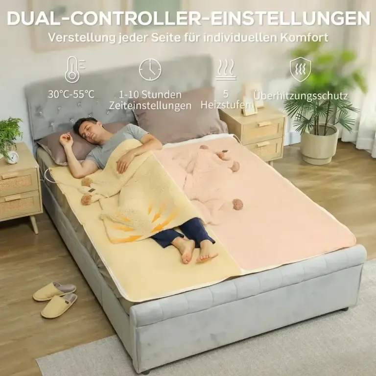 Elektrisk Värmefilt Dubbel med Timer 160 x 140 cm, Vit