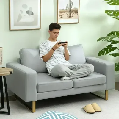 2-Sits Soffa med Massiv Träram och Metallben Ljusgrå