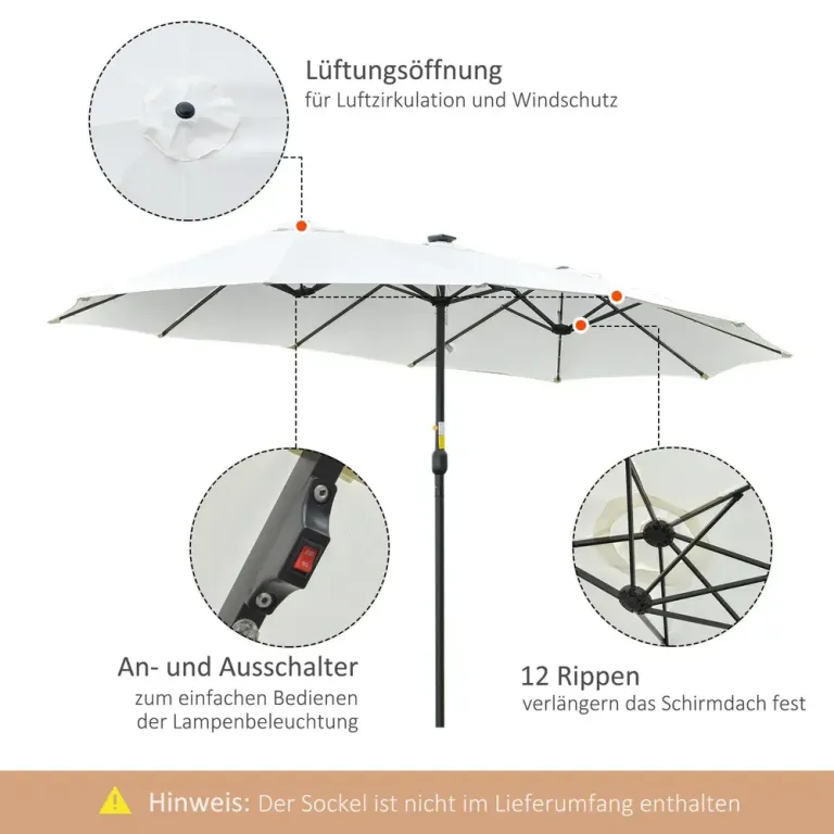 Dubbelt Solparasoll med LED och Solar Ovalt 4,5 m
