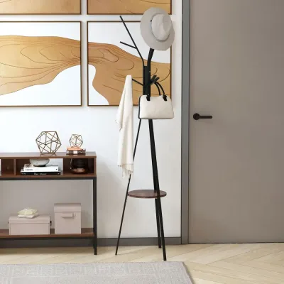 Klädhängare i Scandi Design 7 Klädkrokar Svart + Brun