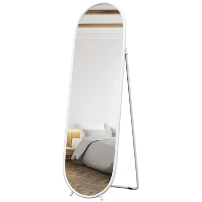 Oval Fullängdsspegel Metallram Vit 40 x 160 cm