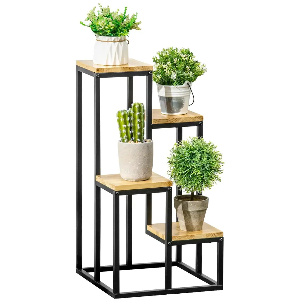 Blomtrappa i Trä 4 Våningar Dekorativ 34 x 34 x 66 Cm