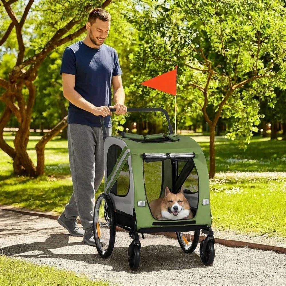 Hundvagn Hundcykelvagn 2-i-1 med Reflexer Grön av Oxford