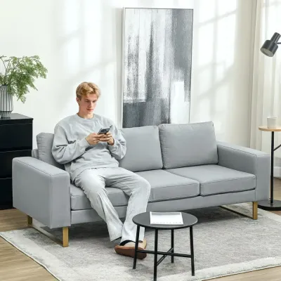 3-Sits Soffa med Massiv Träram och Metallben Ljusgrå