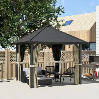 Paviljong med Metalltak och Myggnät Samt Sidoväggar 3 x 3 m