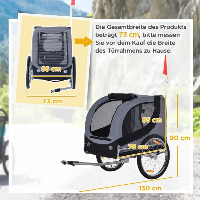 Cykelkärra Hundkärra Prisvärd Grå Svart Stål 130 x 73 x 90 C