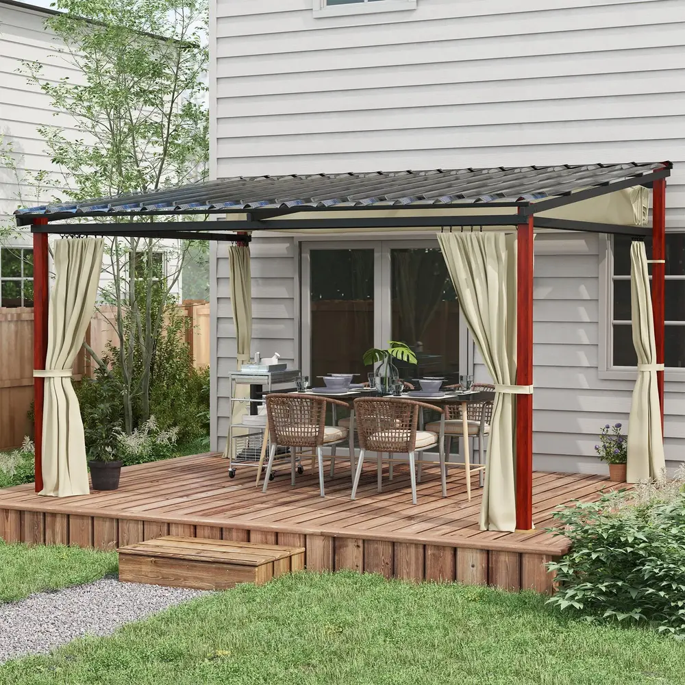 Pergola Paviljong Beige av Metall och Tyg 3,5 x 3 M