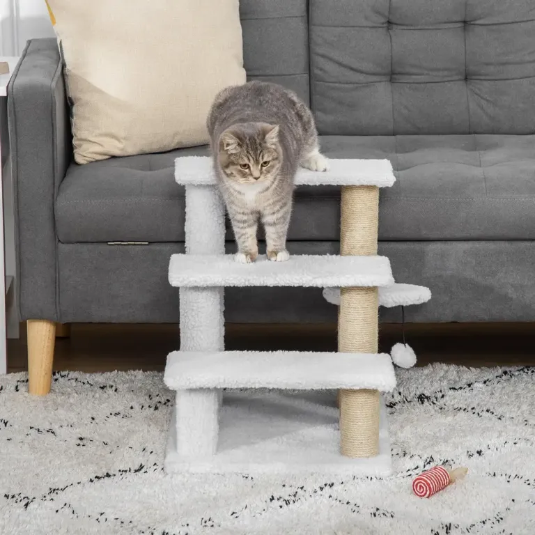 Katttrappa 3 Steg med Klöspelare, Vit