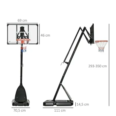 Basketstativ Basketkorg Svart av Stål och Plast 293-350 cm