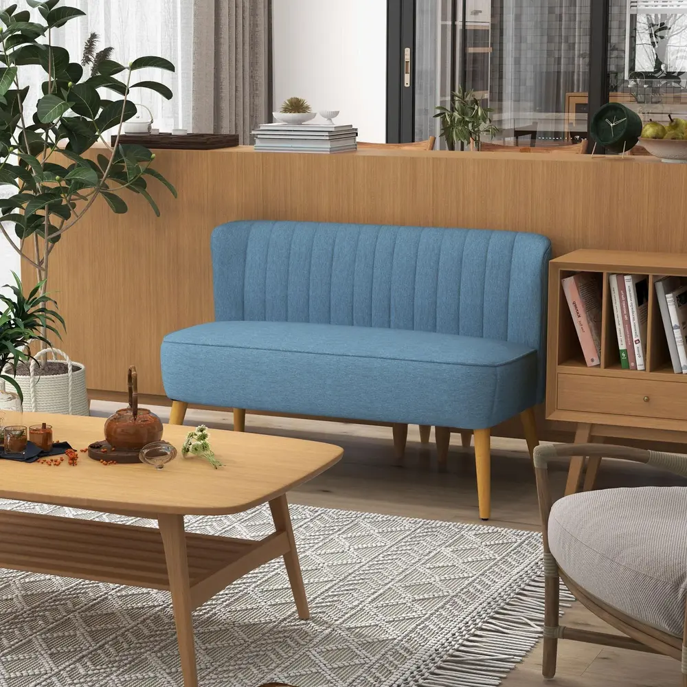 Soffa Loveseat 2-Sits Blå av Tyg 117 x 56,5 x 77 Cm