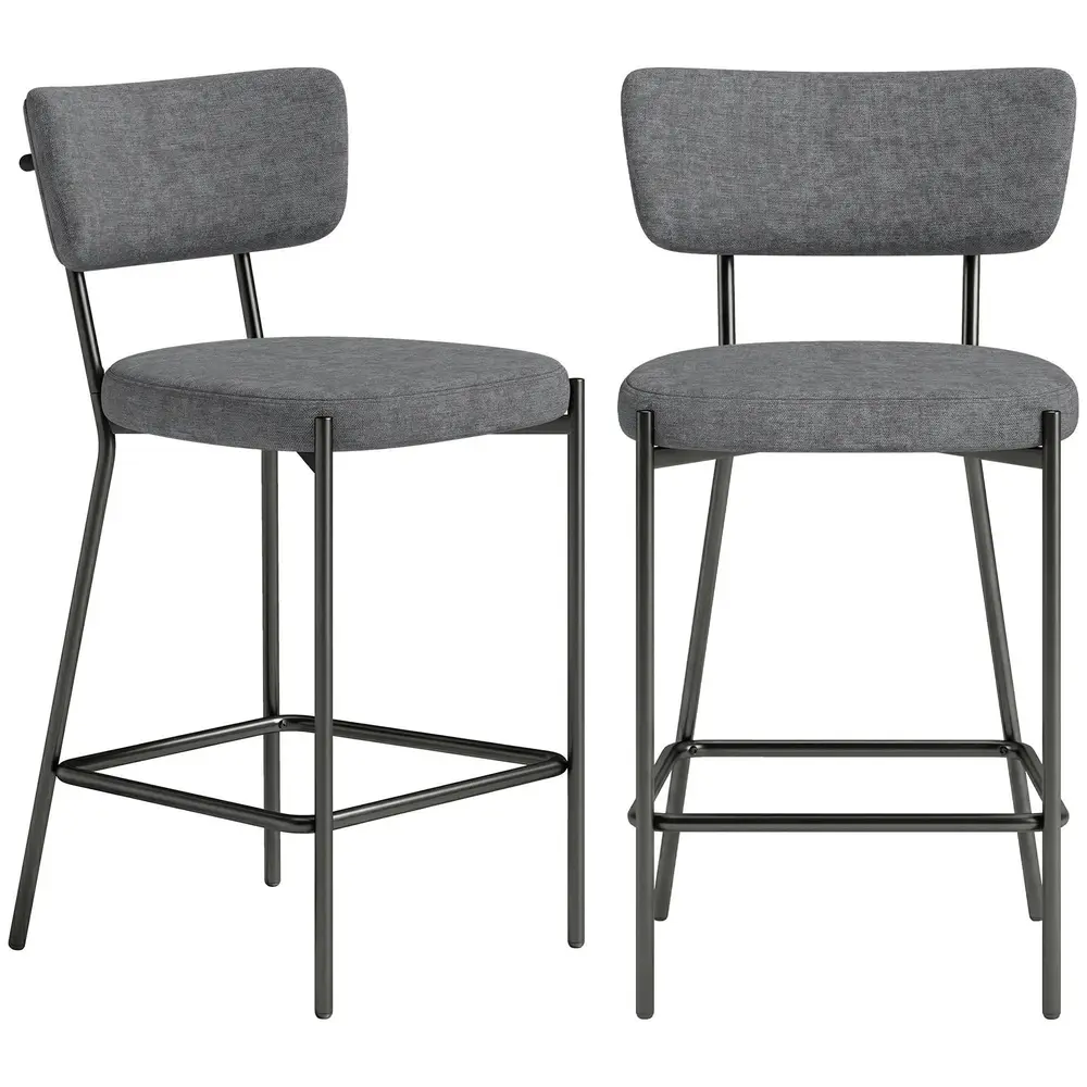 Barstol 2-pack Ergonomisk Grå Tyg för Köksö med Ryggstöd