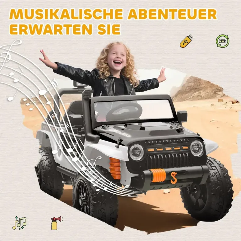 Elbil för Barn Lastbil Vit Plast för Utomhuslek 12 v Safari Sits