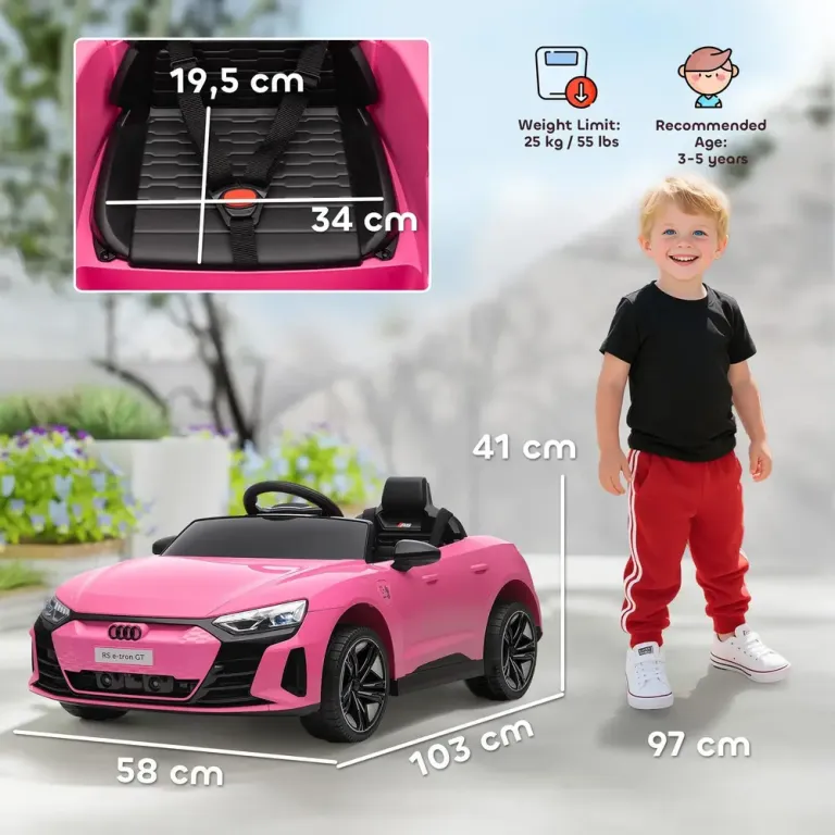 Elbil för Barn med Fjärrkontroll Säkerhetsbälte Musik Audi Rosa