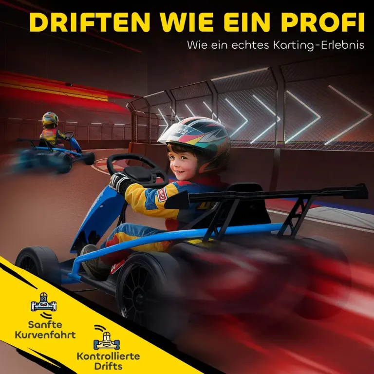 Elbil Go-Kart 24V Blå Metall och Plast för Barn 8-12 År Elektrisk
