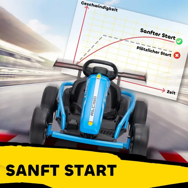 Elbil Go-Kart 24V Blå Metall och Plast för Barn 8-12 År Elektrisk
