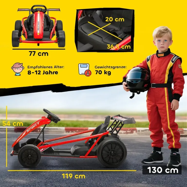 Elbil Go-Kart 24V Röd Metall och Plast för Barn 8-12 År Elektrisk
