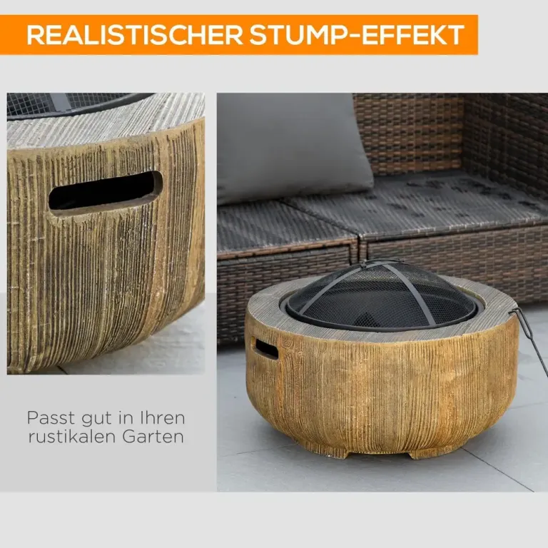 Eldskål Trädstubbedesign Brun av MGO och Stål Eldstad Metall