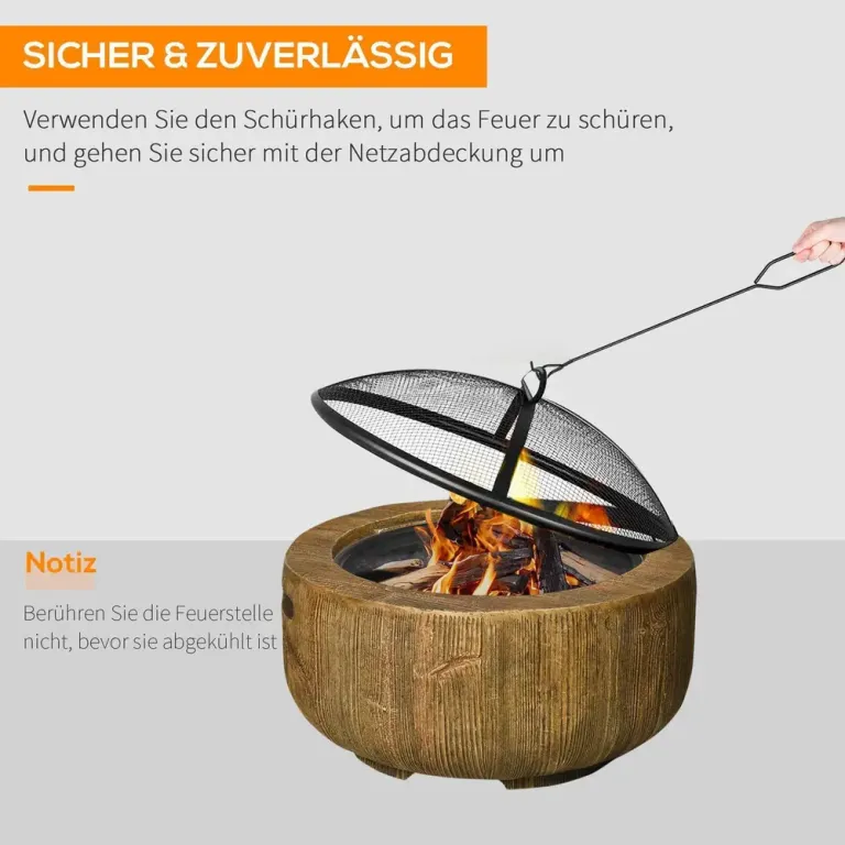 Eldskål Trädstubbedesign Brun av MGO och Stål Eldstad Metall
