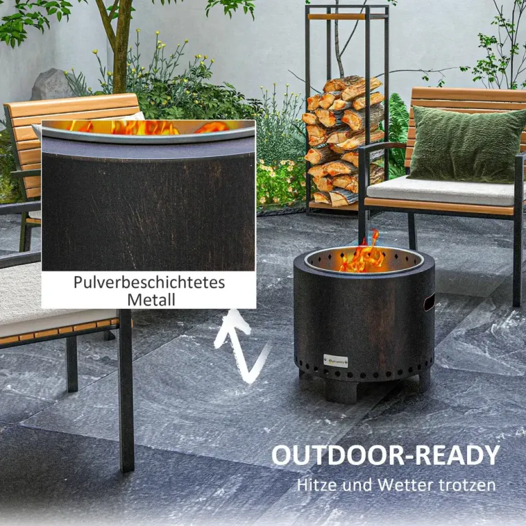 Eldskål Svart av Metall Rökfritt Bord 45 cm Eldkorg Väderbeständig
