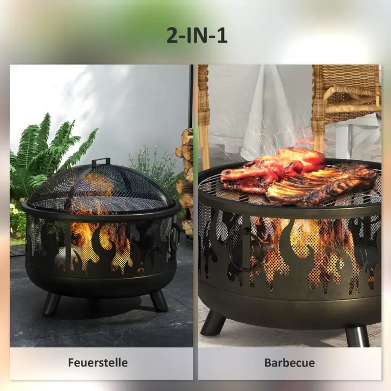 Eldskål med Gnistskydd och 1 Stav Svart Ø61 Eldstad Metall