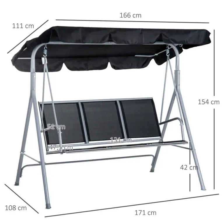 Elegant Hammock med Tak 3-Sitsig Gungsoffa Belastning Metall