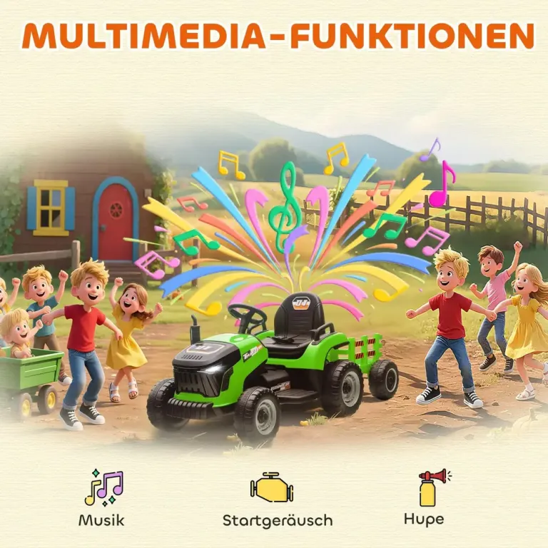 Elektrisk Åktraktor med Fjärrkontroll och Mjukstart Elbil Barn Grön