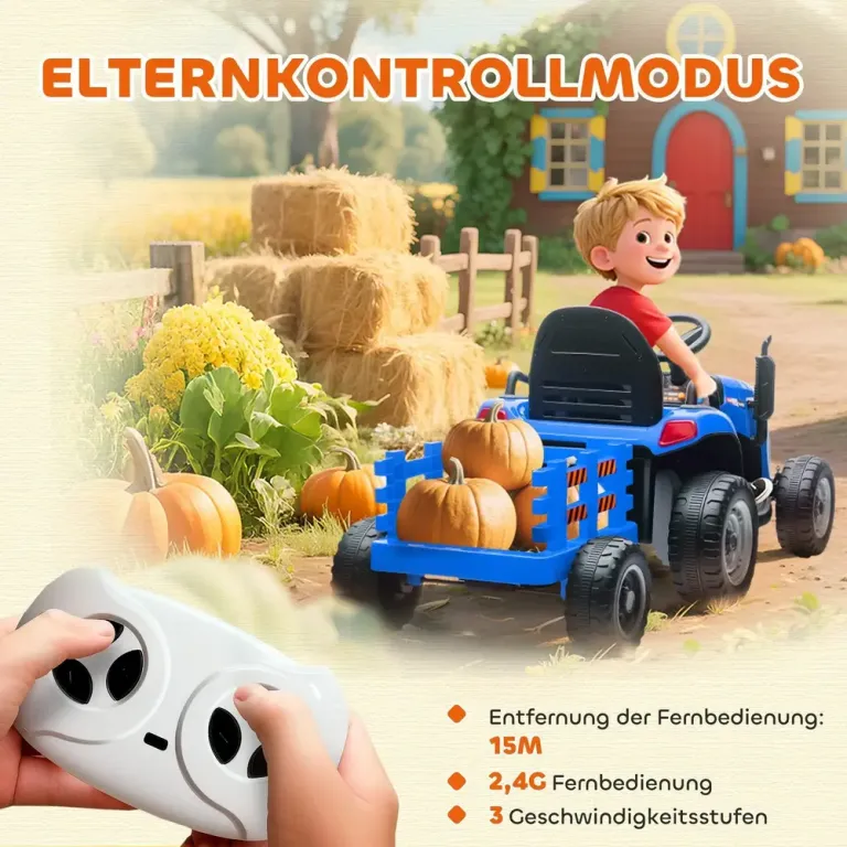 Elektrisk Åktraktor med Fjärrkontroll och Mjukstart Elbil Barn Ljus