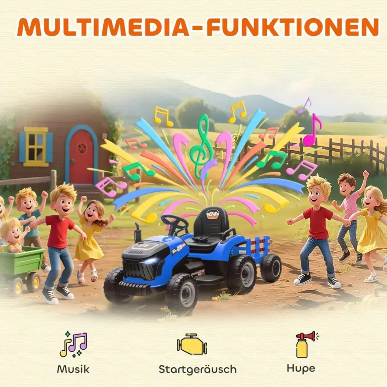 Elektrisk Åktraktor med Fjärrkontroll och Mjukstart Elbil Barn Ljus