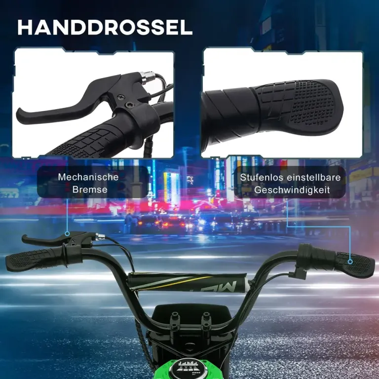 Elektrisk Barnmotorcykel 24 v med Hastighet Musik Elmoped Grön Däck