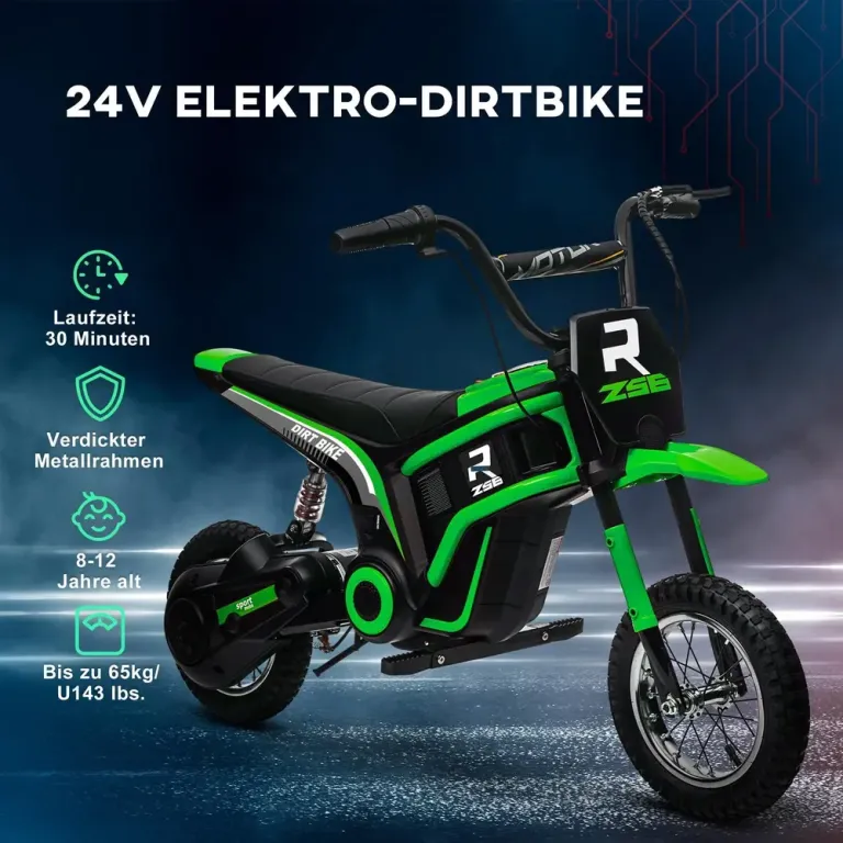 Elektrisk Barnmotorcykel 24 v med Hastighet Musik Elmoped Grön Däck