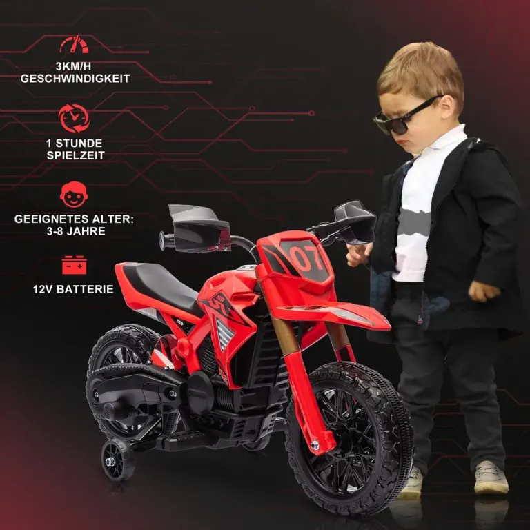 Elektrisk Barnmotorcykel 6 v med Stödhjul Röd Elmotorcykel