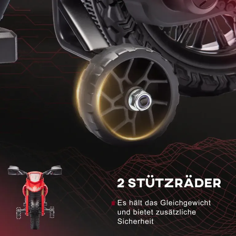 Elektrisk Barnmotorcykel 6 v med Stödhjul Röd Elmotorcykel