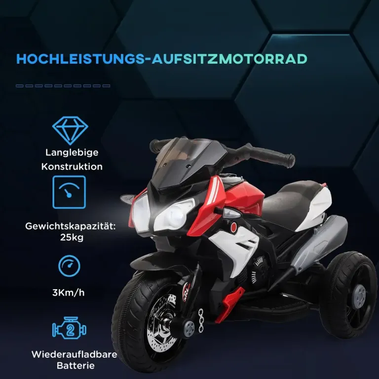 Elektrisk Barnmotorcykel Ljus och Ljud 3 km/h Trehjulig Simulerad