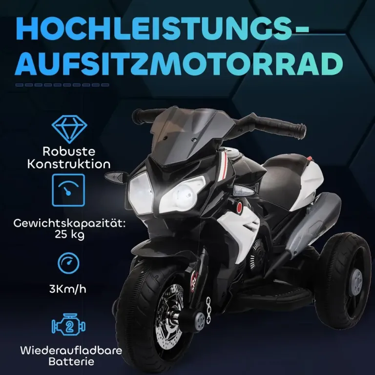 Elektrisk Barnmotorcykel Ljus och Ljud 3 km/h Trehjulig Simulerad