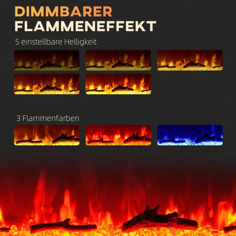 Elektrisk Eldstad Väggspis Svart av Glas och Metall Kamin Flamma