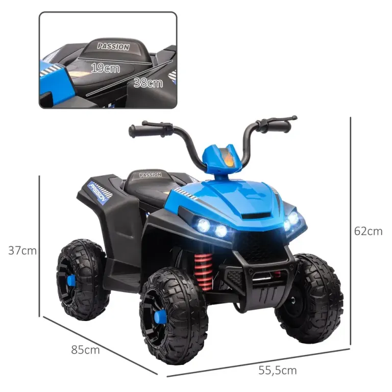 Elektrisk Fyrhjuling Barnbil 12 v Quad med Musik Blå Elbil Fjädring