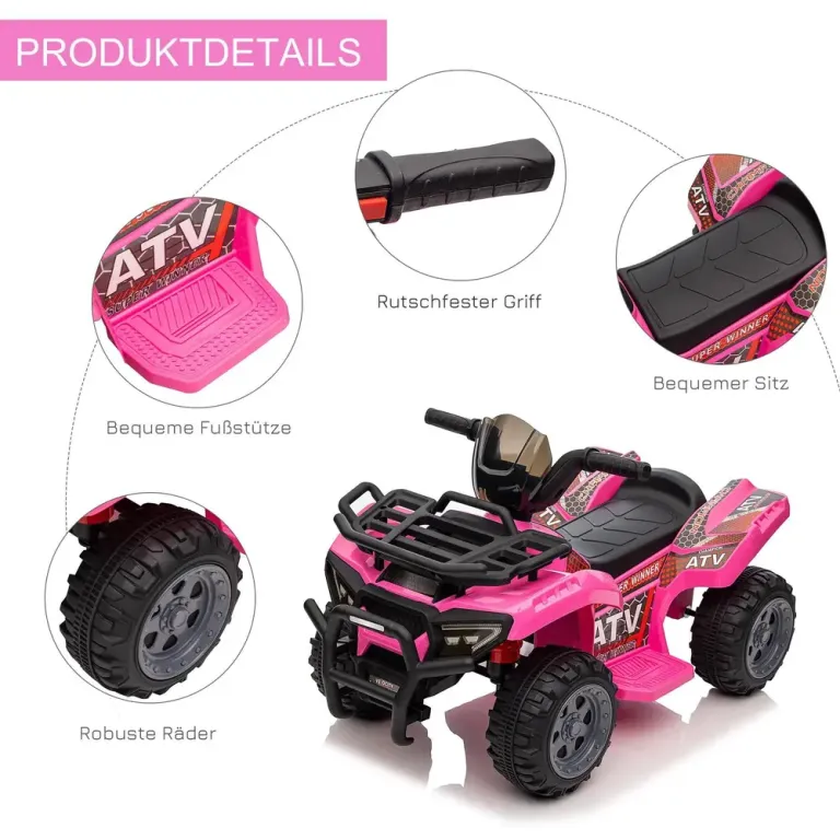 Elektrisk Fyrhjuling för Barn 6 v, Rosa Mini