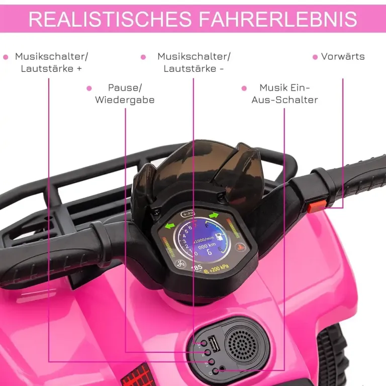 Elektrisk Fyrhjuling för Barn 6 v, Rosa Mini