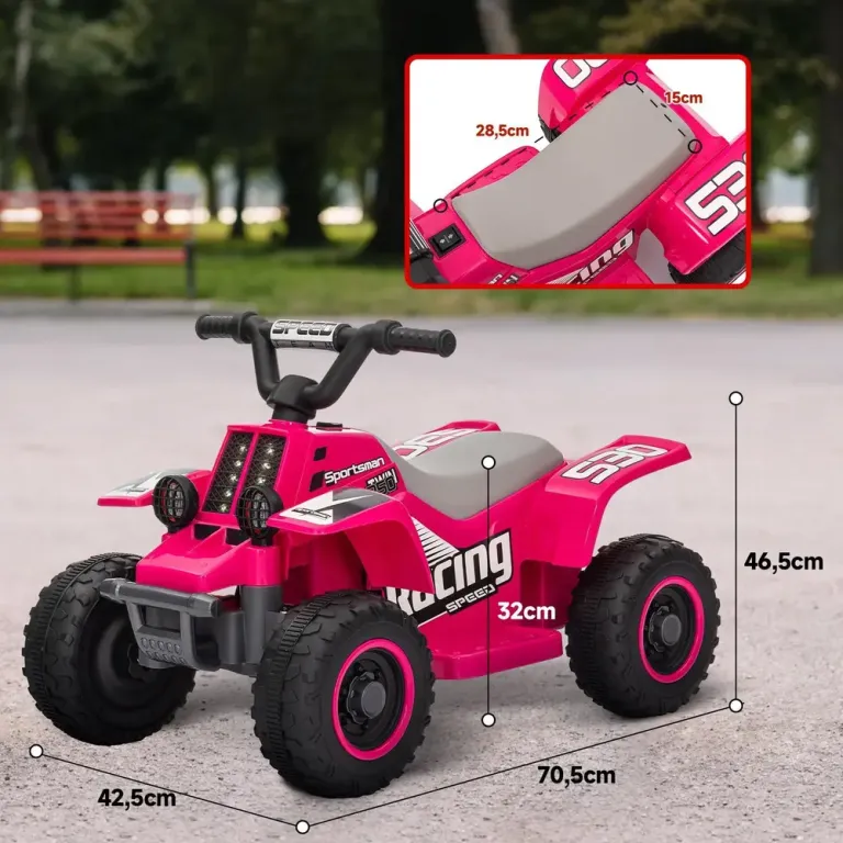Elektrisk Fyrhjuling för Barn med LED-Ljus, Rosa Elbil Lampor