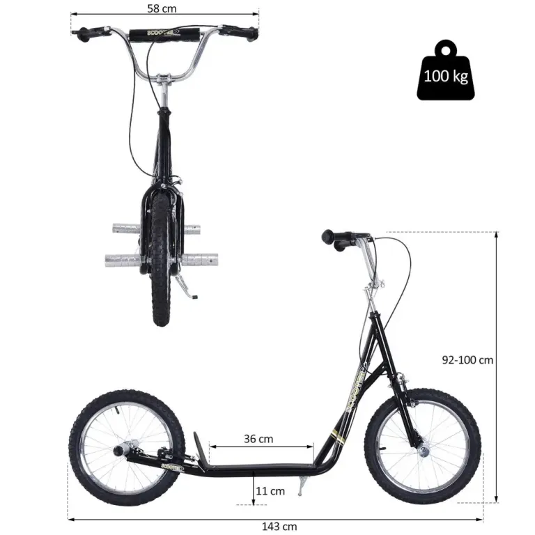 Sparkcykel för Barn med 16-Tums Lufthjul, Svart Höjdjusterbar Stål