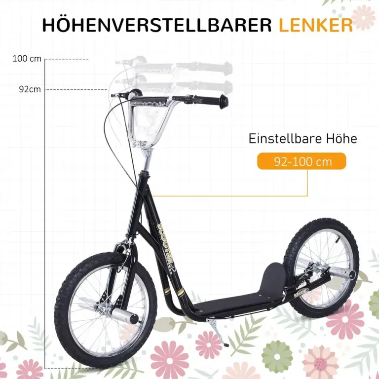 Sparkcykel för Barn med 16-Tums Lufthjul, Svart Höjdjusterbar Stål
