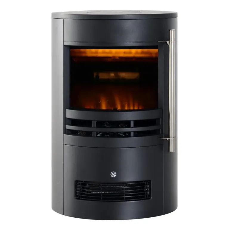 Elektrisk Kamin med LED-Flamma 2000 w, Svart Värmefläkt Flameffekt