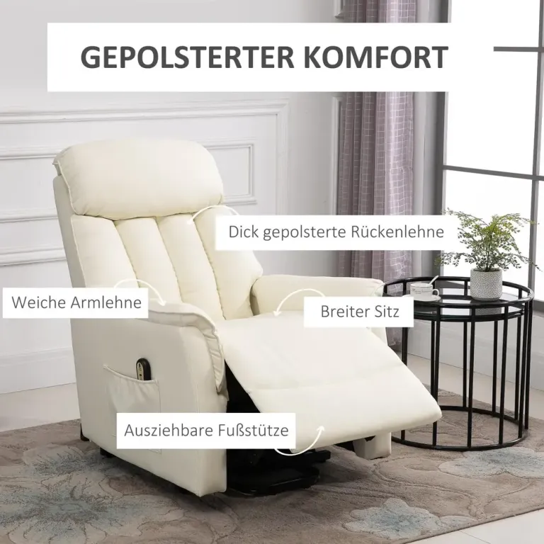 Elektrisk Lyftfåtölj med Uppresningshjälp, Vit