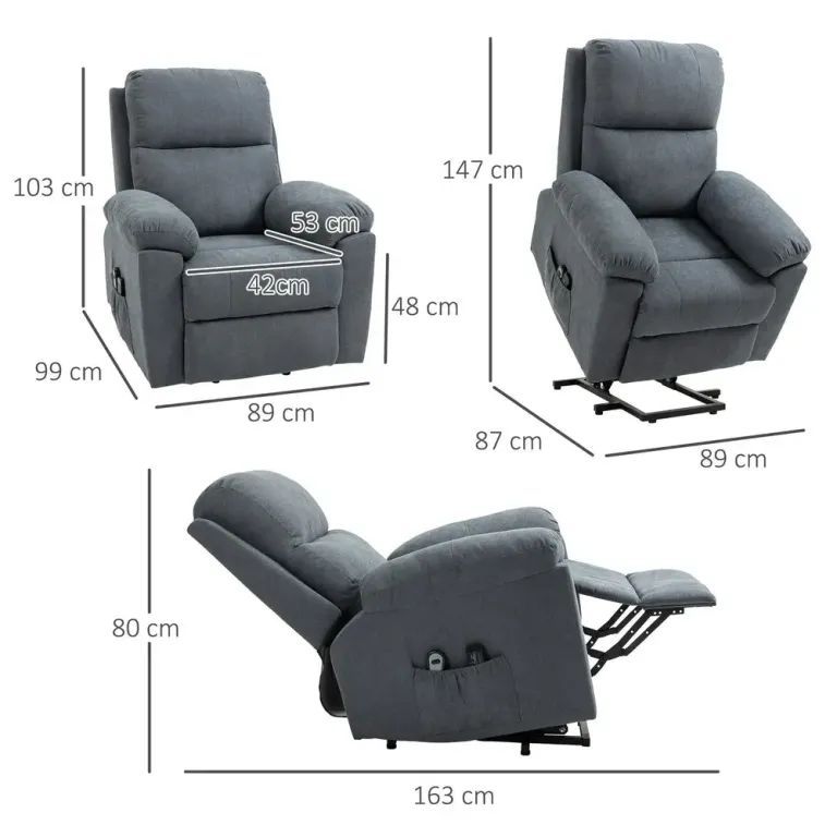 Elektrisk Massagefåtölj med Uppresningshjälp och Värme Grå Relax