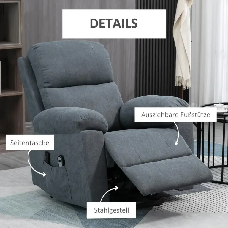 Elektrisk Massagefåtölj med Uppresningshjälp och Värme Grå Relax