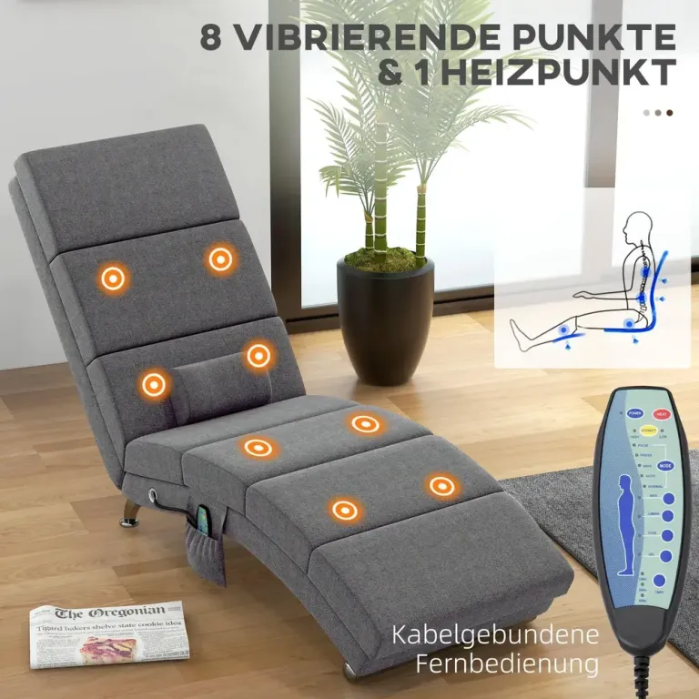 Elektrisk Massagefåtölj med Värme och 8 Vibrationspunkter Mörkgrå